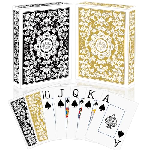 Spielkarten 2 Stück Standard Pokerkarten Designer Profi Spielkarten Kartendeck Spielkarten für Familien (Schwarz + Gold) von Sondeng