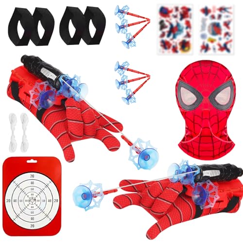 Spider Launcher Handschuh - 2 Set Kids Spider Hero Handschuhe Super Spider Launcher mit Maske und Aufkleber, Handgelenk Spielzeug Set, Cosplay Handschuh Lustiges Lernspielzeug für Kinder von Songkuiwang