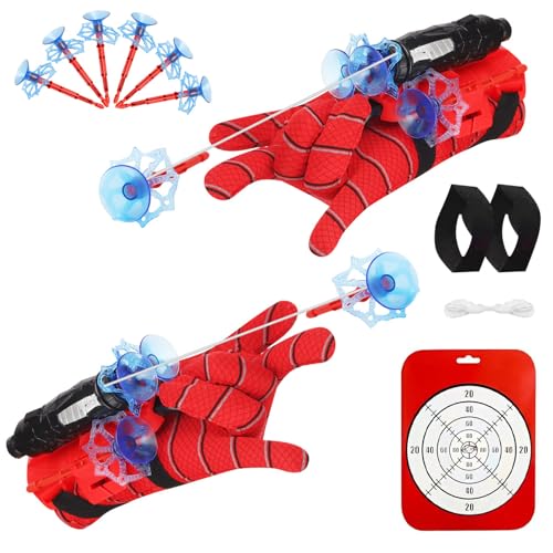 Spider Launcher Handschuh – 2 Set Spider Hero Handgelenk Spielzeug mit Handschuh, 2 Launcher, Saugnapf-Darts, Handgelenkband, Perfektes Spider Hero Rollenspiel-Kostüm für Kinder von Songkuiwang