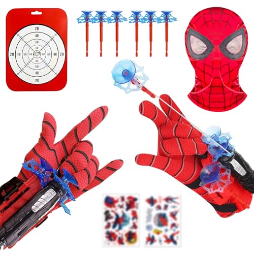 Spider Launcher Handschuh - 2er Set Kids Spider Hero Handschuhe mit Launcher, Maske und Aufkleber, Superhelden Handgelenk Spielzeug Set für Kinder, Cosplay Rollenspiel Lernspielzeug von Songkuiwang