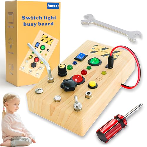 Songlypian Montessori Spielzeug Busy Board mit LED Lichtschalter Activity Board Holzspielzeug,1 Jahr Motorikspielzeug Sensorik Spielzeug Lernspielzeug für Babys und Kleinkinder ab 1 2 3 4 Jahre von Songlypian