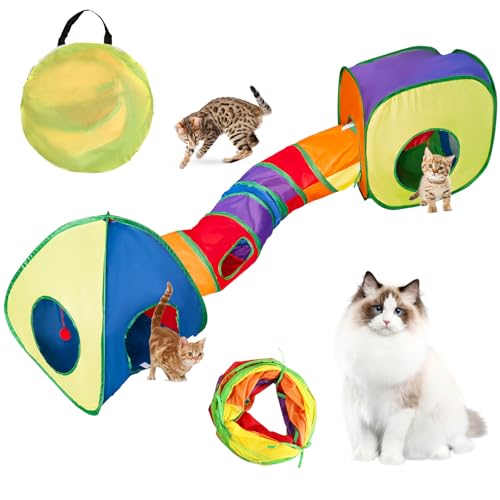 Katzentunnel für Indoor-Katzen mit Würfelzelt, Spielzeug, Combo-Pop-Up-Kombination, zusammenklappbar, interaktives Guckloch, Katzenrohr mit Spielball und für Kätzchen, Welpen, Kätzchen, Kaninchen, von Sonhomay