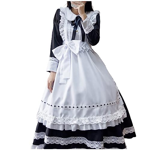 Sonnena French Maid Dress Cosplay Anime Maid Outfit Halloween Kostüm Mittelalter Kleid Damen Langarm für Halloween Weihnachten Party KarnevalMaid Dress HalloweenLolita von Sonnena