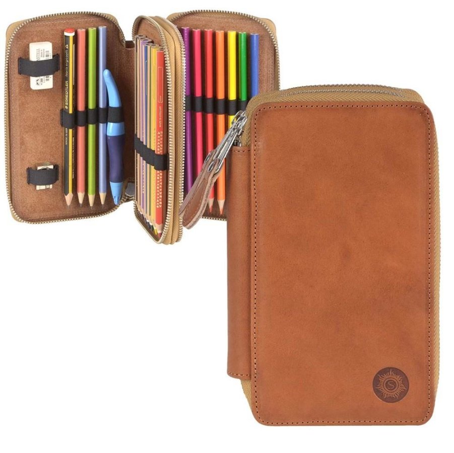 Sonnenleder Federtasche Leder BOSSE Schüleretui mit 2 Klappen, hochwertiges Federmäppchen mit Reißverschluss, für Schüler, naturbraun Sonnenleder Federtasche Leder BOSSE Schüleretui mit 2 Klappen, hochwertiges Federmäppchen mit Reißverschluss, für Schüler, naturbraun von Sonnenleder