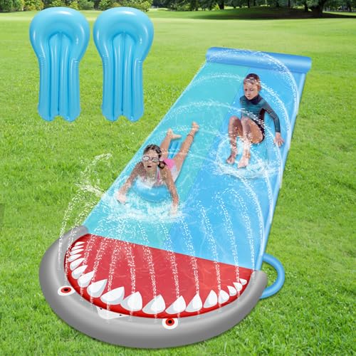 Sonnewelt 550 x 145cm Slip and Slide Wasserrutsche mit 2 Bodyboard Doppel-Wasserrutsche Wasser Rutsche Waterslide Sommerspielzeug Sommer Garten Outdoor für Erwachsene & Kinder von Sonnewelt