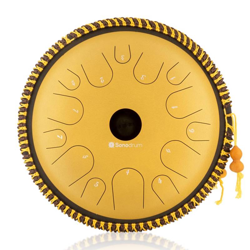 Sonodrum Zungentrommel - Tongue Drum - "Exclusive" - Handgefertigt - 38cm - 14 Zungen - C-Dur, Gold von Sonodrum