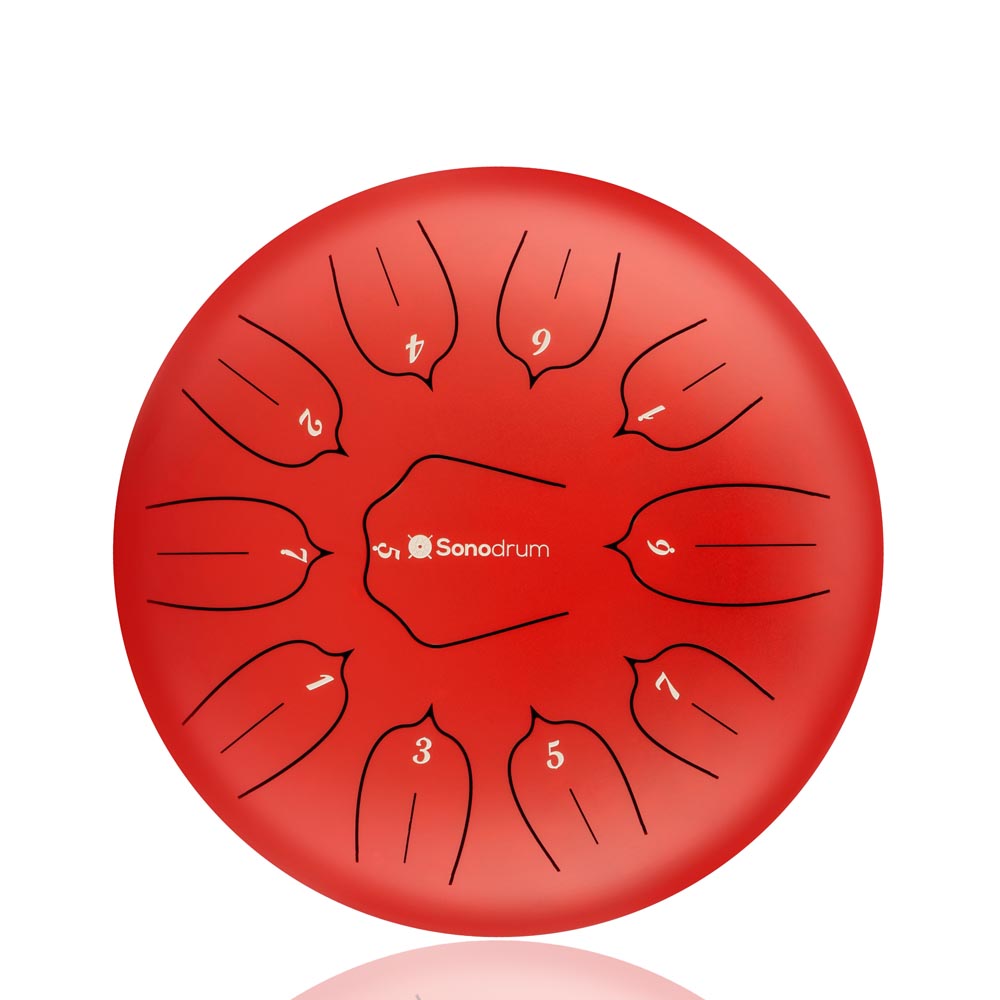 Sonodrum Zungentrommel - "Standard" - Handgefertigt - 30cm - 11 Zungen - D-Dur, Rot von Sonodrum