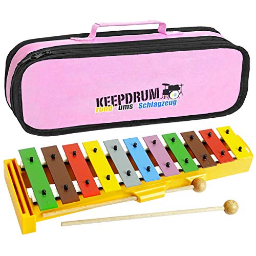 Sonor GS Glockenspiel Xylophon bunt 11 Töne, von c3 bis f4 + keepdrum Tasche Pink von Sonor