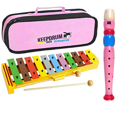 Sonor GS Glockenspiel für Kinder + keepdrum MB01PK Tragetasche + Holz-Flöte Pink von Sonor