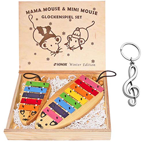 Sonor Mama & Mini Maus Glockenspiel Set + keepdrum Notenschlüssel Schlüsselanhänger von Sonor