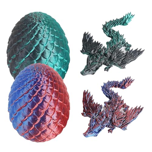 Sonwaha Drachenei 2 Stück Drachenei 3D Gedrucktes Drachenei mit Drache 3D-Gedruckter Beweglicher Drache Schreibtischspielzeug Drachen Ornament für Autos,Büros,Häuser (Grün, Blau) von Sonwaha