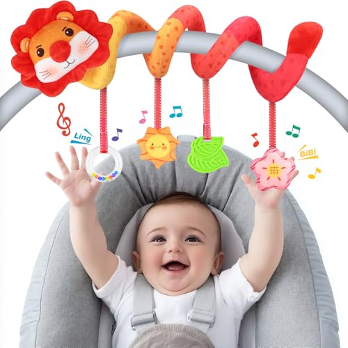 Kinderwagen Spirale Spielzeug Baby 0 3 4 6 9 12 Monate, Kinderwagenkette Hängespielzeug Plüschtier Activity Toy Montessori für Babyschale Autositz Spielebogen June Mädchen Neugeborene Geschenk Geburt von Sootouo