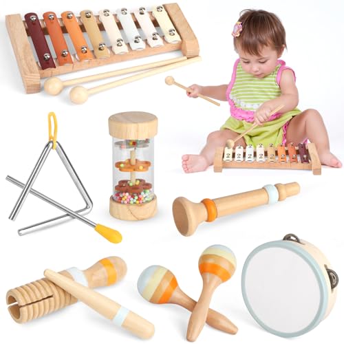 Musikinstrumente für Kinder, Holz Baby Spielzeug Montessori Trommel Xylophone Trompete Sensorisches Kinderspielzeug ab 1 2 3 4 5 6 Jahre, Geburtstag Weihnachts Geschenk für Junge Mädchen ab 3 Jahre von Sootouo