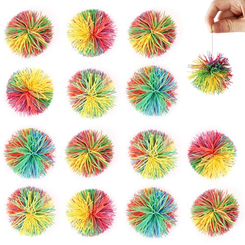 14 Stück Sensory Fidget Stringy Balls Wuschelball Ball,Flauschiger Jugging Ball Sensorische,Regenbogen Bunt Pom Ball,Weich Aus Silikon Aktive Sensorische Bälle Spielzeug für Kinder und Erwachsene von Sophisticate