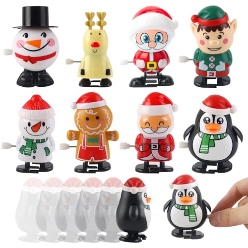 8 Stück Weihnachts Aufziehspielzeug, Wind Up Pinguin Rentier Schneemann Weihnachtsmann Lebkuchenmann Spielzeuge zum Aufziehen, Springspielzeug für Weihnachtsstrümpfe und Geschenktütenfüller von Sophisticate