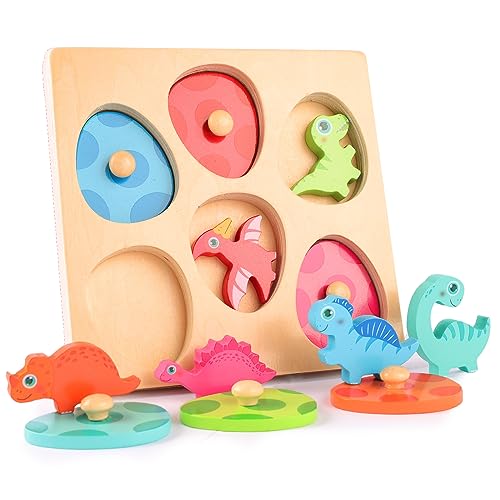 Greifpuzzle Holzpuzzle ab 1 Jahr, Baby Montessori Holzspielzeug Dino Eier für 12-36 Monate Mädchen und Jungen, Dino Eier Steckpuzzle Kinder Sortierspiel Motorikspielzeug Lernspielzeug,Ostern Geschenk von Sophisticate