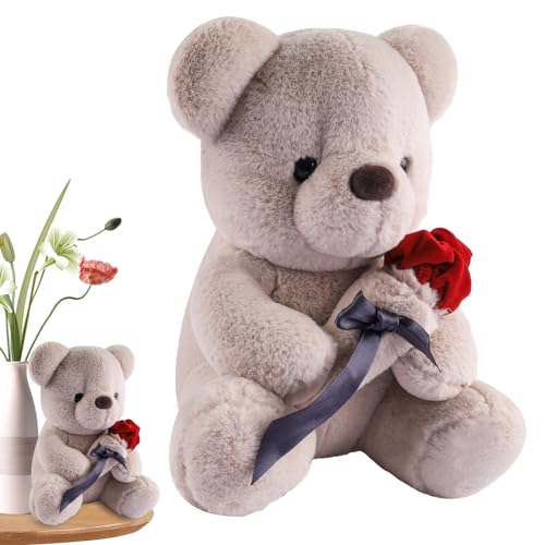 Kuschelweicher Teddybär Klein 25 cm Stofftier Teddy Bear Plüsch-Bär Teddy mit Rose Stofftier Teddy Bär Plüschtier Kuscheltier Schmusetier Geschenke für Kinder Mädchen, Geburtstag, Valentinstag von Sophisticate