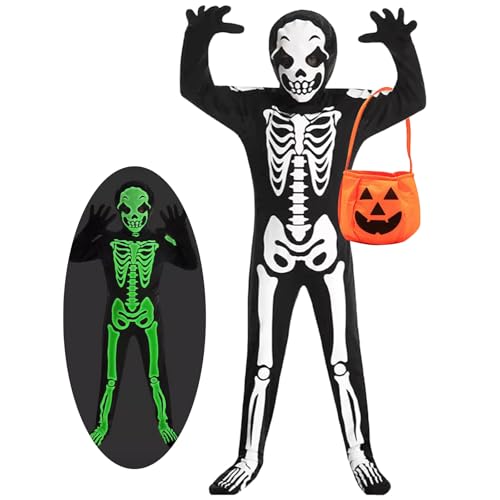 Sophisticate Halloween Skelett Kostüm Kinder Kostüm Kinder Halloween Glow in The Dark Halloween Kostüm Kinder Jungs Halloween Skelett Fancy Dress Up für KinderWeihnachten/Karneval/Geburtstag/Partys von Sophisticate