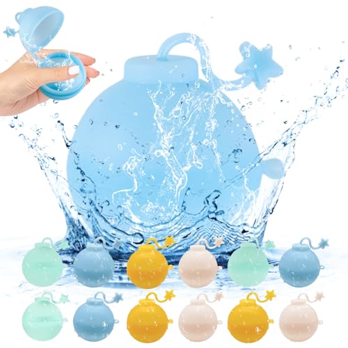 12 Stück Wiederverwendbare Wasserbomben Selbstschließend Silikon Wasserballons Spielzeug Schnell Befüllbare Splash Ball Outdoor Sommerspaß Wasserspielzeug für Party, Wasserpark, Familienspiel von Sophisticate