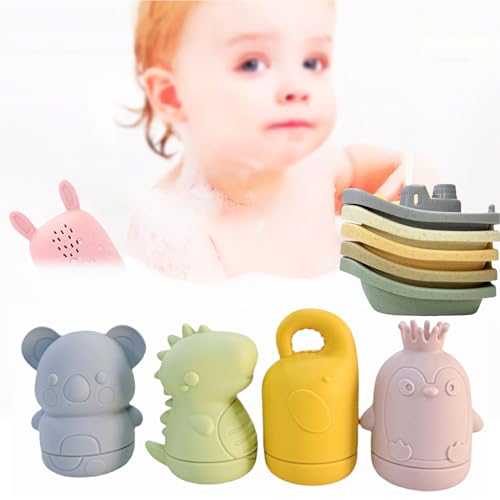 9 Stück Badewannenspielzeug, Badespielzeug Silikon Badewanne Spielzeug, Baby Badewannenspielzeug Spritztiere Boot Wasserspielzeug Geschenke für Babys Kleinkinder ab 0 Jahre 6 Monate 1 Jahr von SopimusZ