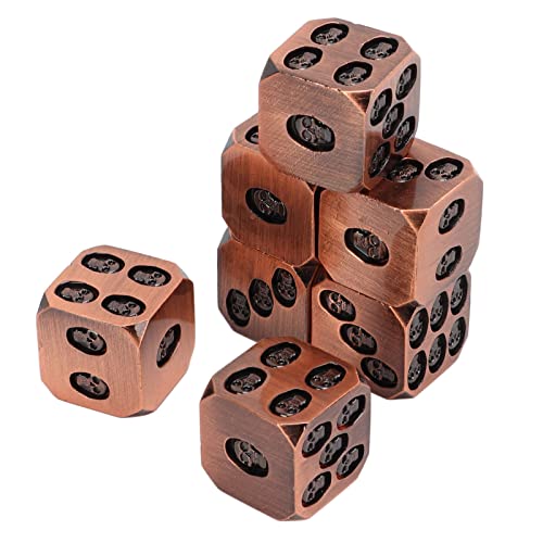 7Teilig Metall Würfel Set, Kreative Schädel-Knochen-Würfel für Rollenspiele Quadratische Würfel mit eingelegtem Totenkopf Muster Brettspiel Requisiten für Urlaub, Party,(Antike Rotbronze) von Sorandy