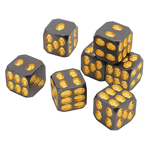 7Teilig Metall Würfel Set, Kreative Schädel-Knochen-Würfel für Rollenspiele Quadratische Würfel mit eingelegtem Totenkopf Muster Brettspiel Requisiten für Urlaub, Party,(Schwarz und Gold) von Sorandy