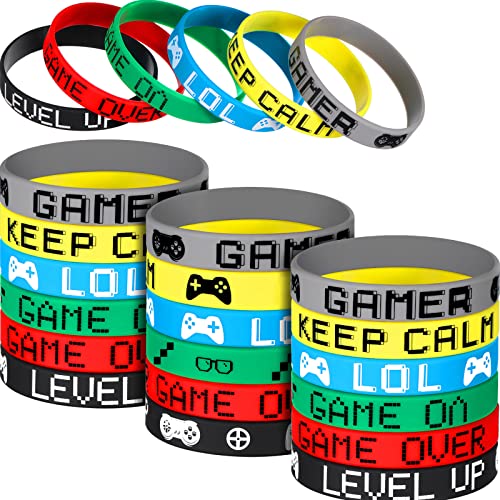 Sosation 48 Stück Videospiel-Armbänder, Spiel auf Gummi-Armband, mehrfarbig, Gaming-Silikon-Armbänder, Videospiel, Partyzubehör für Erwachsene, Gamer, Partyzubehör, Dekorationen, Geburtstagsgeschenke von Sosation