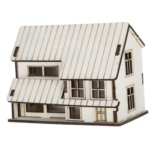 Sosoport Miniaturhaus Miniaturmodell Blockhausmodell Mini-Modell Mini-Kit Blockhaus-Bausatz holzspielzeug spielzeughaus holzhaus zum bemalen Miniatur-Holzhaus Kleines Holzhaus Beige von Sosoport