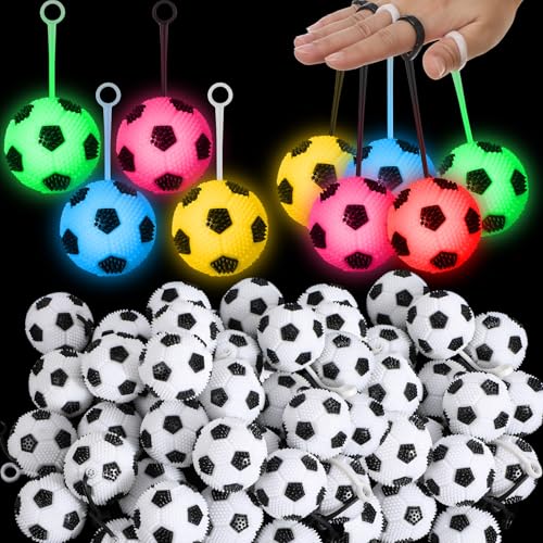 Sotiff 36 Stück 6,6 cm beleuchteter Fußball-Hüpfball LED blinkender Quietschball mit Seil Gummi sensorisches Spielzeug Stressbälle Bulk für Valentinstag, Geburtstag, leuchtende Partygeschenke, von Sotiff