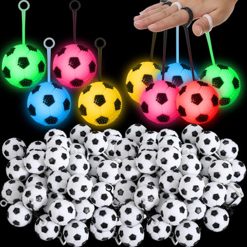 Sotiff 60 Stück 6,6 cm beleuchteter Fußball-Hüpfball LED blinkender Quietschball mit Seil Gummi sensorisches Spielzeug Stressbälle Bulk für Valentinstag, Geburtstag, leuchtende Partygeschenke, von Sotiff