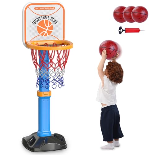 Kinder Basketballkörbe mit Stander, Höhenverstellbar Kinderkorb für Outdoor und Indoor, Mini-Basketball und Aufblasbare Pumpe, Sport Spielzeug für Kinder Jungen Mädchen ab 3-12 Jahre von Sotodik