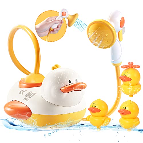 Sotodik Baby Badespielzeug für Kleinkinder Sprinkler, Duschkopf, Wasserspray, Badewannenspielzeug, elektrische gelbe Ente, schwimmendes Boot, Wasserspielzeug, Spielsets, Geschenke für Kinder von Sotodik