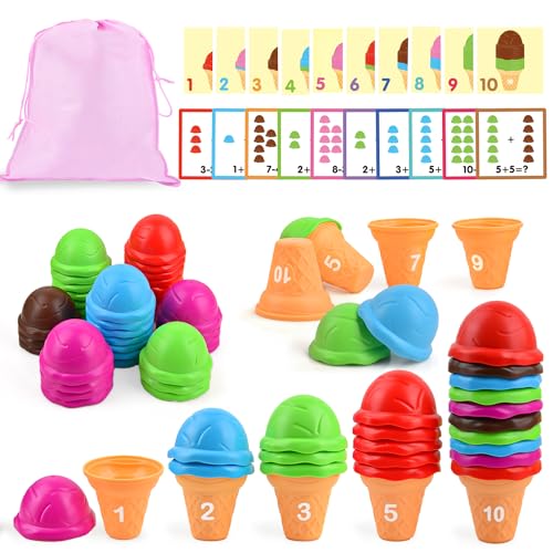 Zählen Sortieren Spielzeug Set Montessori Mathe Spielzeug mit passenden Sortieren Eiscreme Kleinkind Spiel für Vorschule Motorikspielzeug Lernspiele Steckspiel,Geschenk für Junge Kinderspielzeug von Sotodik