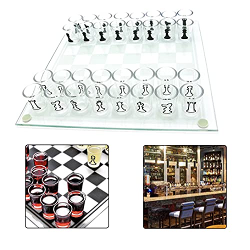 Glasschachbrett Glasschach -Set mit 32 PCS Acrylbecher Schach- und Weinbecher -Schuss -Trinkglas -Schach -Set für Erwachsene, Schachbrettglas von SouiWuzi