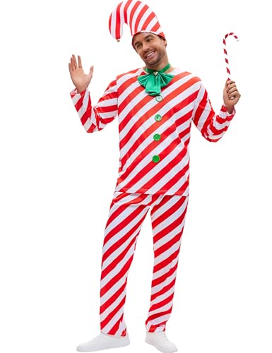 Soulty Weihnachtskostüme für Erwachsene, Zuckerstangen-Outfit für Herren, mit Hut-Requisite, festliches Weihnachtskostüm für Urlaub, Cosplay, Größe XXL, 5 Stück Soulty Weihnachtskostüme für Erwachsene, Zuckerstangen-Outfit für Herren, mit Hut-Requisite, festliches Weihnachtskostüm für Urlaub, Cosplay, Größe XXL, 5 Stück von Soulty