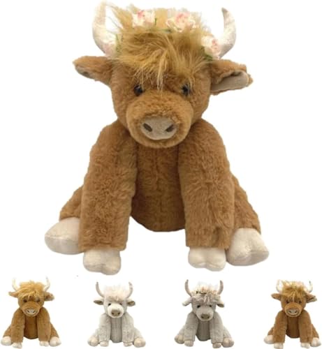 Highland Cow Plush Toy, 2025 New Highland Cow Doll, High Land Cow Toy, Highland Cow Plush Toy Realistic Shape, Highland Cow Stuffed Animal, Cow Stuffed Animal for Stress for Kid (Brown with Flower) von Soumiey