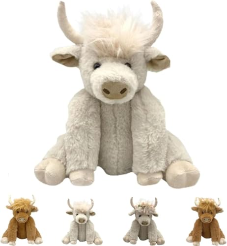 Highland Cow Plush Toy, 2025 New Highland Cow Doll, High Land Cow Toy, Highland Cow Plush Toy Realistic Shape, Highland Cow Stuffed Animal, Cow Stuffed Animal for Stress for Kid (White) von Soumiey