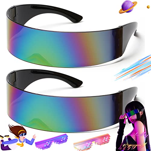 SoundZero 2 Stück Schnelle Brille, Währung Futuristische Sonnenbrille, Futuristische Verspiegelte Sonnenbrille, Coole Space Brille, Futuristische Sonnenbrille Zyklop, Für Rollenspiel, Party, (Bunt) von SoundZero