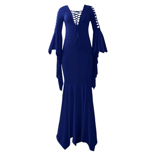 Kleid Mittelalter Damen Viktorianisches Kostüm - Mittelalter Kleid Damen Damen Mittelalter Kleid Mit Trompetenärmel Kleidung Viktorianisch Steampunk Halloween Cosplay Larp Big Swing Rock Maxi Langrock von Soupliebe