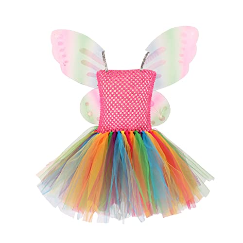 Soupliebe Faschingskostüme Kinder, Karneval Kostüm Kinder Mädchen Feen Fasching - Feenkostüm Mit Feenflügel Feenkleid Blumenkranz Haare Schmetterling Schmetterlingsflügel Fee Damen Flügel von Soupliebe