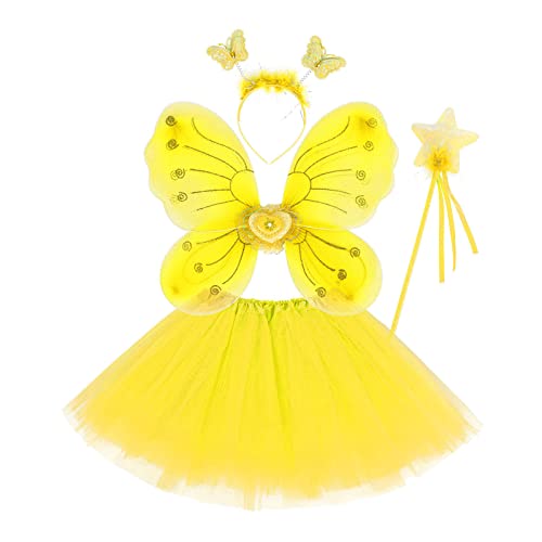 Soupliebe Fee Kostüm Kinder, Karneval Kostüm Kinder Mädchen Fasching Feen - Feenkostüm Mit Feenflügel Feenkleid Blumenkranz Haare Schmetterling Schmetterlingsflügel Fee Damen Flügel von Soupliebe