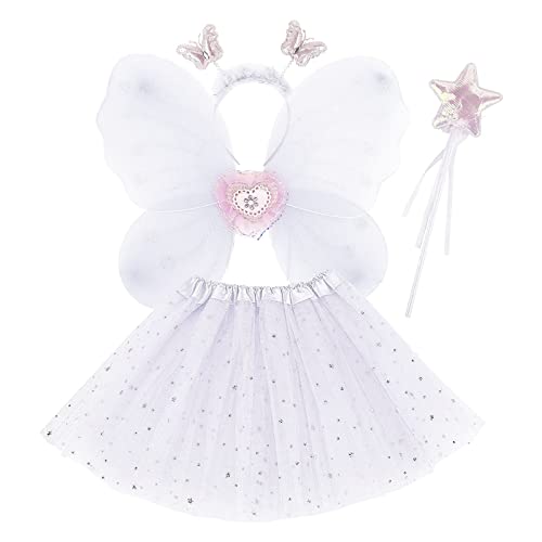 Soupliebe Feen Kostüm Kinder, Karneval Kostüm Kinder Mädchen Fasching Feen Fee - Feenkostüm Mit Feenflügel Feenkleid Blumenkranz Haare Schmetterling Schmetterlingsflügel Damen Flügel von Soupliebe