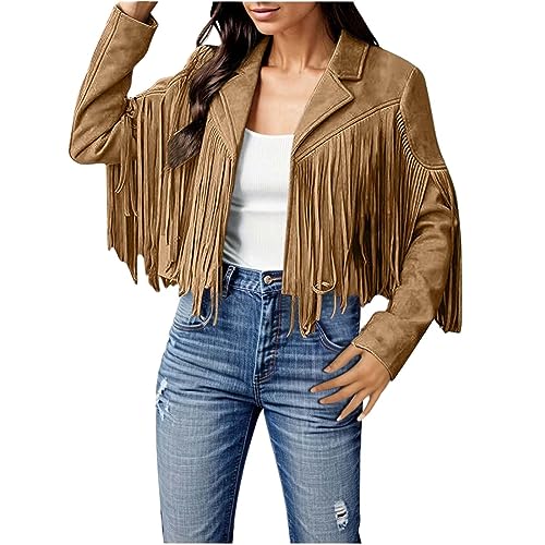 Soupliebe Fransenweste Damen Hippie Hippie Kostüm Damen Karneval Cowboy Weste - Set Mit Fransen Ärmellose 70Er Jahre Damenhose Und Kleidung Ärmellos Ohrringe Boho Style Stirnband Halskette Retro von Soupliebe