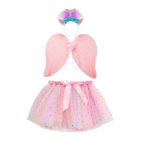 Soupliebe Kinderkostüme, Schmetterling Kostüm Kinder Mädchen Karneval Feen - Feenkostüm Mit Feenflügel Feenkleid Blumenkranz Haare Tutu Zauberstab Und Haarreifen Fee Damen Flügel von Soupliebe