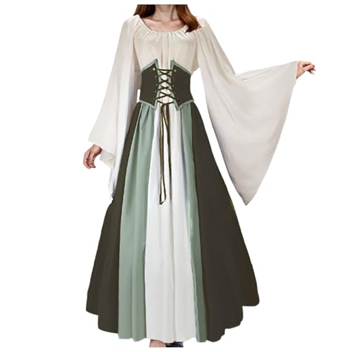 Soupliebe Kleid Mittelalter Damen Viktorianisches Kostüm - Mittelalter Kleider Damen Retro Mittelalter Kleid Mit Trompetenärmel Gothic Retro Kleid Karneval Halloween von Soupliebe