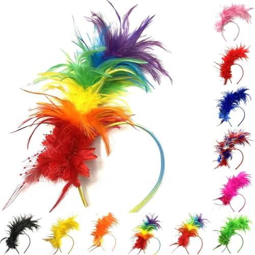 Soupliebe Papagei Kostüm Damen, Bunt Feder Stirnband Federn Haarschmuck Kopfschmuck - Papagei Regenbogen Haarreif Kostüm Stirnbänder Haarband Karneval Cosplay Party Hochzeit Kopfbedeckung von Soupliebe