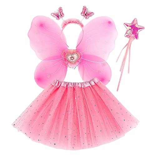 Soupliebe Schmetterlingsflügel Kinder, Karneval Kostüm Kinder Mädchen Fasching Feen Fee - Feenkostüm Mit Feenflügel Feenkleid Blumenkranz Haare Schmetterling Schmetterlingsflügel Damen Flügel von Soupliebe