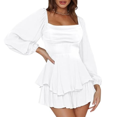 weißes piraten kleid, Piratenkostüm Damen Weißes Kleid Off Shoulder Kleid Langarm Jumpsuit Elegant Minikleid Kurz Boho Sommer Kleider Karneval Kostüm Piratenkleid von Soupliebe