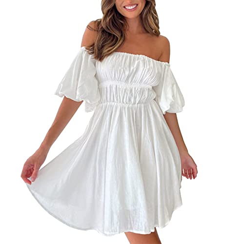 weißes piraten kleid, Piratenkostüm Damen Weißes Kleid Off Shoulder Kleid Langarm Jumpsuit Elegant Minikleid Kurz Boho Sommer Kleider Karneval Kostüm Piratenkleid von Soupliebe