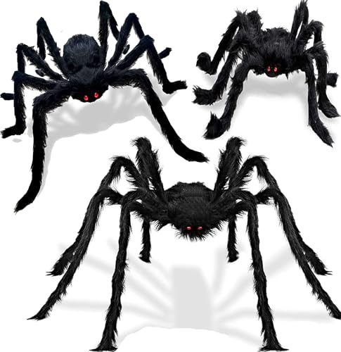 Halloween Deko Outdoor Spinne, 3Stück Halloween Deko Spinne Set, Halloween Spinne, Riesenspinne, Gruselige Spinnen Set, 90cm 75cm 60cm Schwarz Plüsch Spinne für Halloween Horror Deko von Sovanna